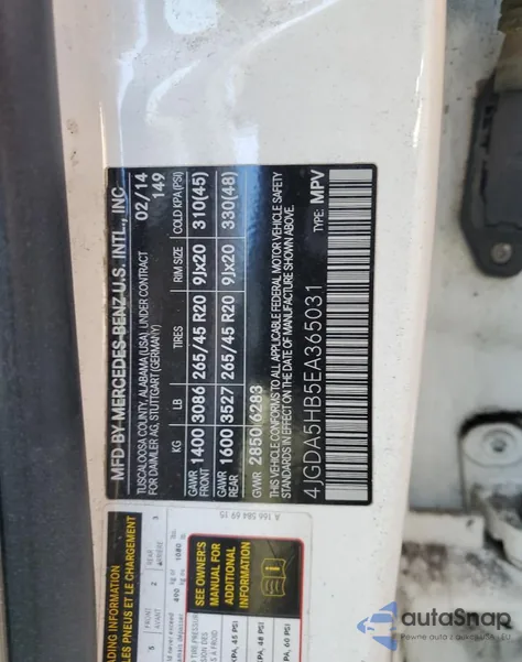 2014 Mercedes-Benz Ml 350 4Matic z USA, uszkodzony, nr VIN 4JGDA5HB5EA365031